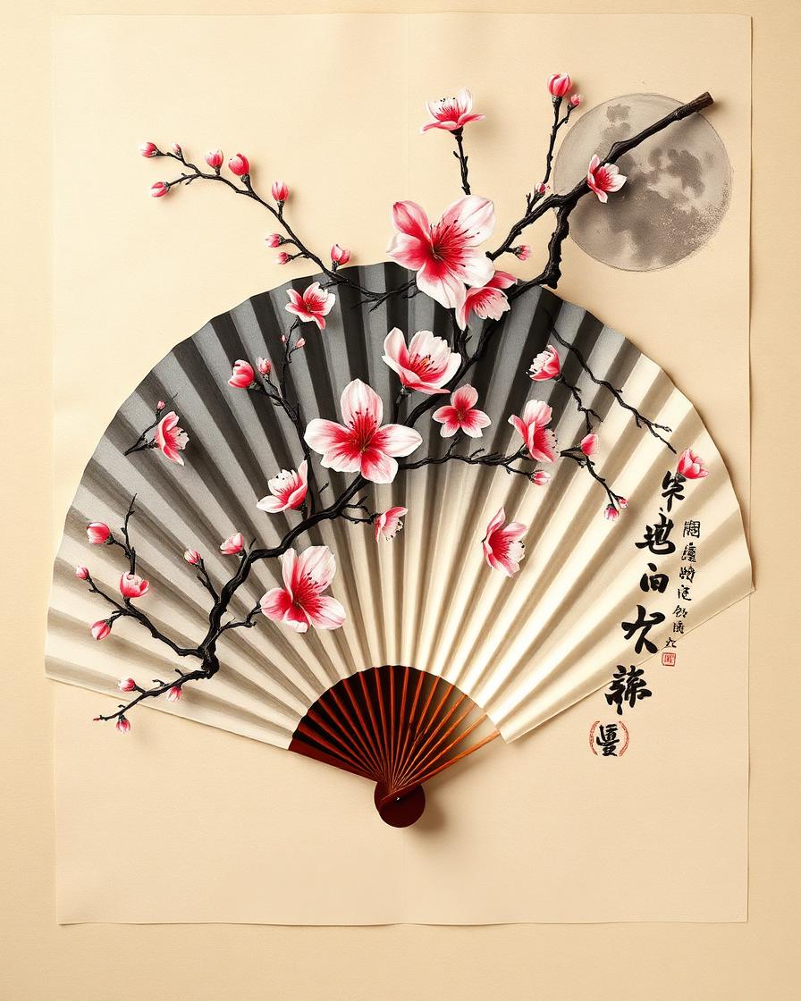 折扇·梅花题诗